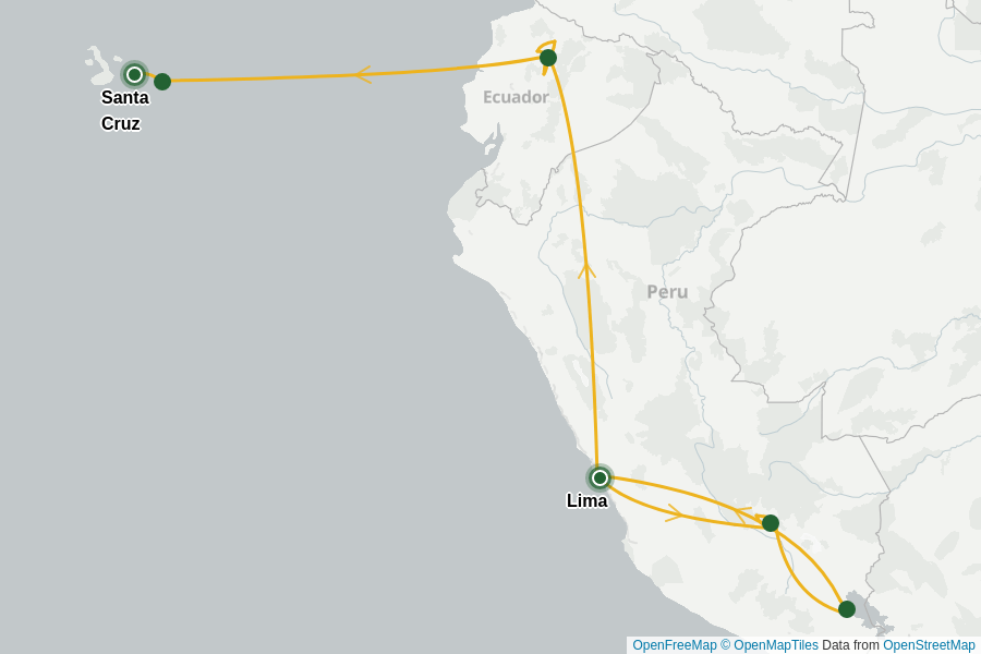 Itinerary Map image for Peru & Ecuador: Mythen und Naturparadiese
