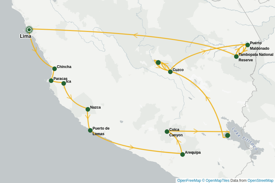 Itinerary Map image for Peru: Wüsten, Anden & Regenwald