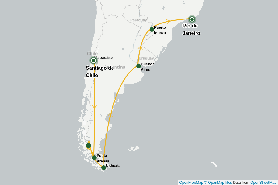 Itinerary Map image for Patagonien: Anden, Gletscher und Tropen