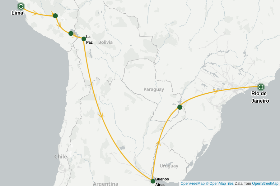 Itinerary Map image for Das Beste Südamerikas + undefined