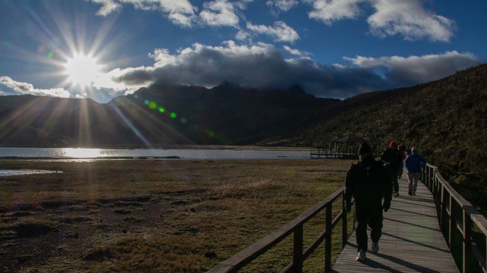 Der Steg zur Limpiopungo Lagune im Cotopaxi Nationalpark.