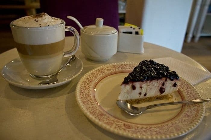 Coffee and cake at La Valeriana in Cusco, Peru