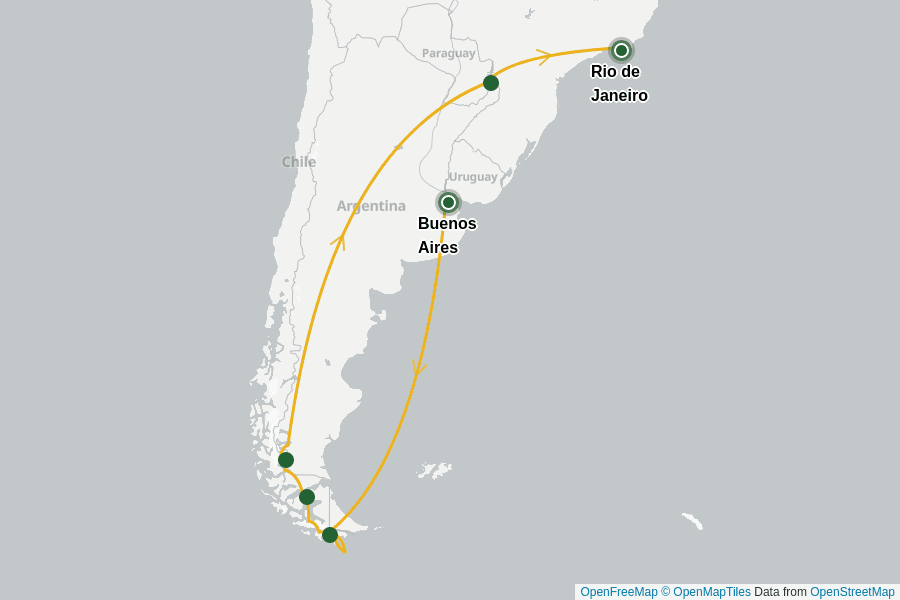 Itinerary Map image for Patagonien: Vom Ende der Welt nach Rio