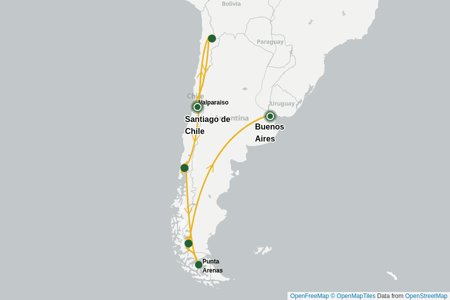 Itinerary Map image for Argentinien & Chile: Vielfalt genießen
