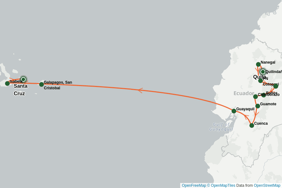 Itinerary Map image for Ecuador & Galapagos – Naturparadies aktiv erleben