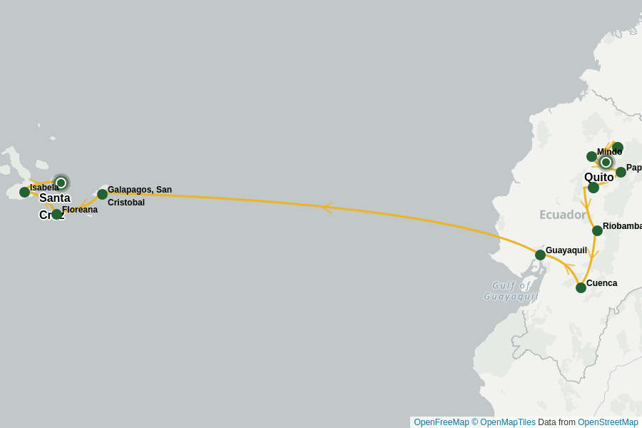 Itinerary Map image for Äquatoriale Eleganz: Ecuador & Galapagos Enthüllt