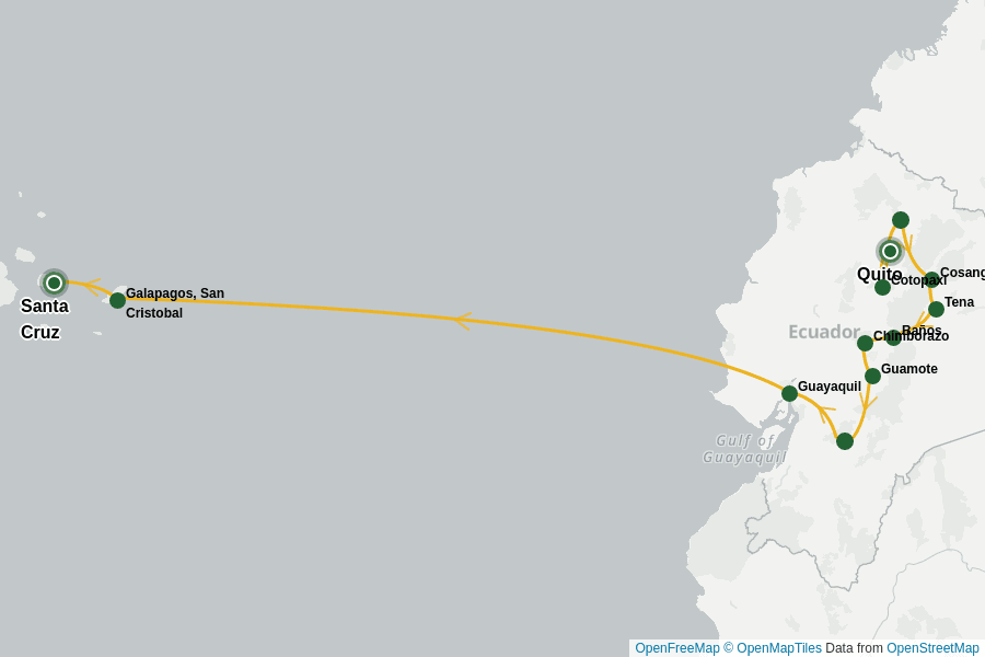 Itinerary Map image for Ecuador & Galapagos Entdeckungsreise