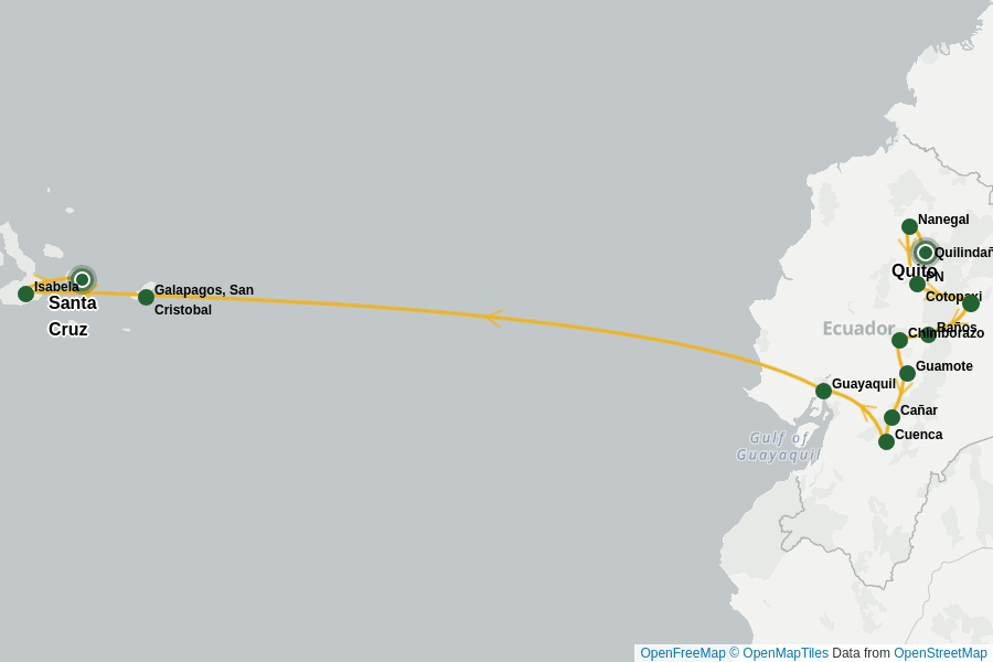 Itinerary Map image for Ecuador & Galapagos – Naturparadies aktiv erleben