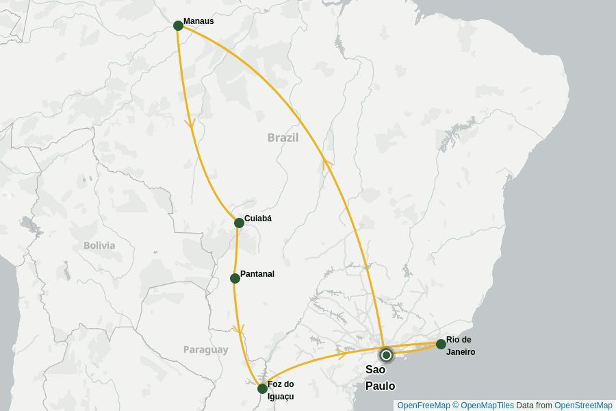 Itinerary Map image for Brasilien Kultur- & Naturwunder