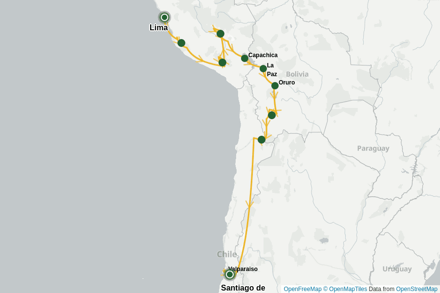 Itinerary Map image for Peru, Bolivien & Chile: Privatreise