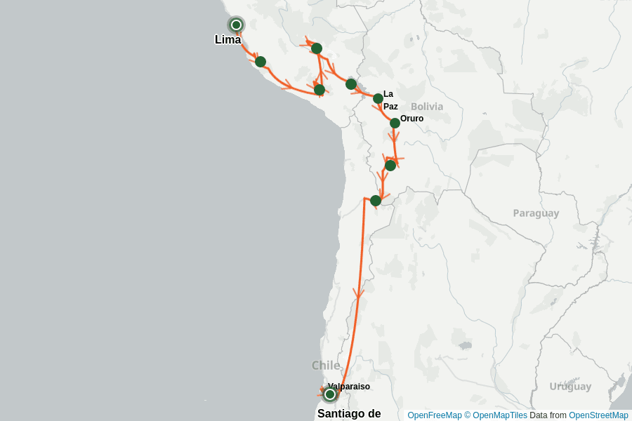 Itinerary Map image for Peru, Bolivien & Chile: Privatreise