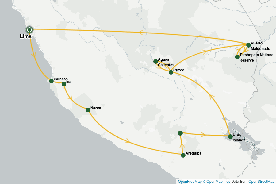 Itinerary Map image for Peru: Pazifik bis zum Amazonas