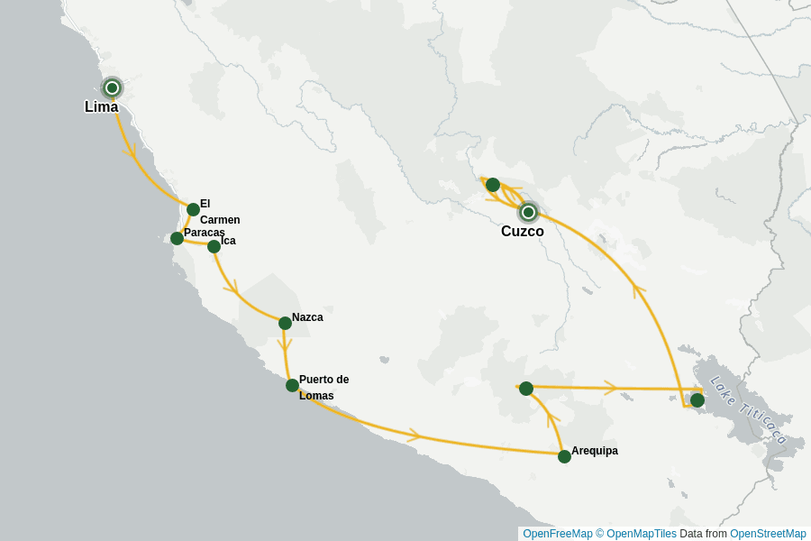 Itinerary Map image for Peru Highlights