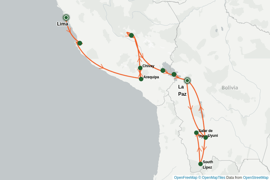 Itinerary Map image for Peru & Bolivien: Privatreise