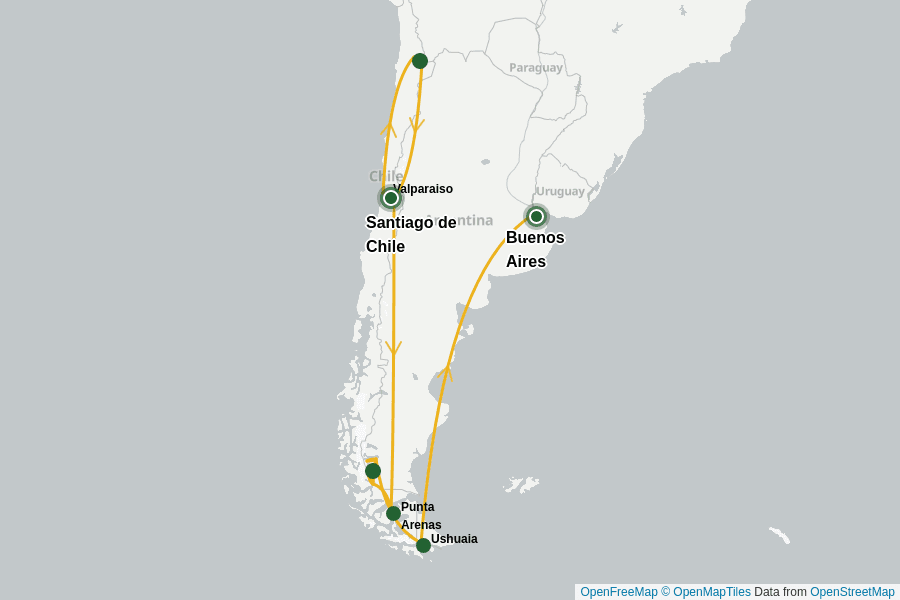 Itinerary Map image for Argentinien & Chile: Kontraste erleben