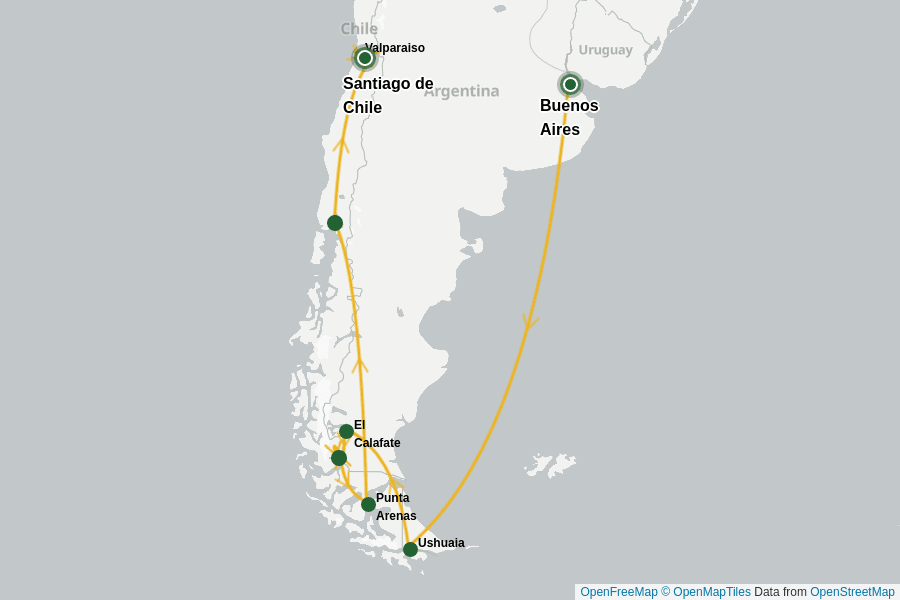 Itinerary Map image for Gipfel & Gletscher: Patagonien für Genießer