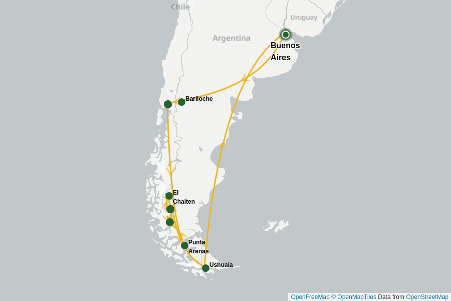 Itinerary Map image for Wildes Patagonien: Wandern & Natur