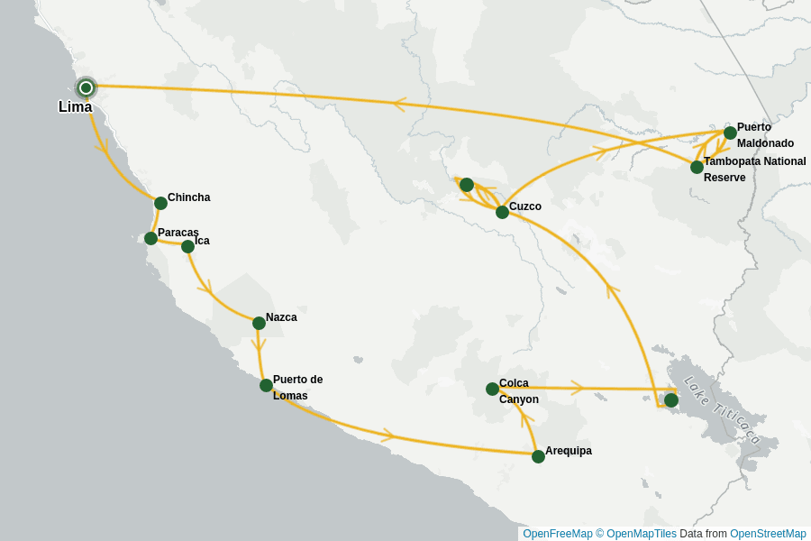 Itinerary Map image for Peru: Wüsten, Anden & Regenwald