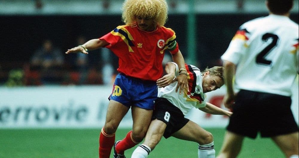 Valderrama bei seinem Weltmeisterschaftsdebüt 1990. Er war von 1985-1998 Mitglied der kolumbianischen Nationalmannschaft. Bildquelle: Wikipedia