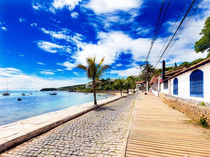 Small cobbled street on seaside in Buzios, Brazil